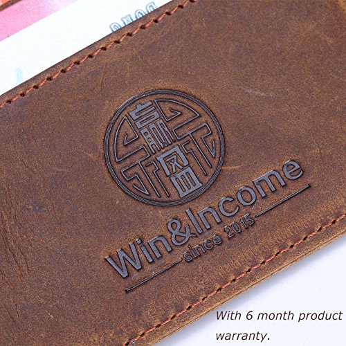 Win&Income Money Clip Genuine Leather Money Clip Wallet Credit Card Holder, Brown