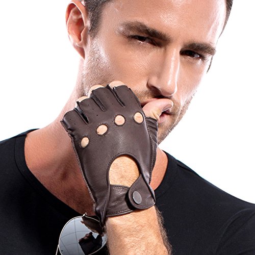 MATSU Mens Deerskin Fingerless Driving Leather Gloves Available for Rivets DIY M1076