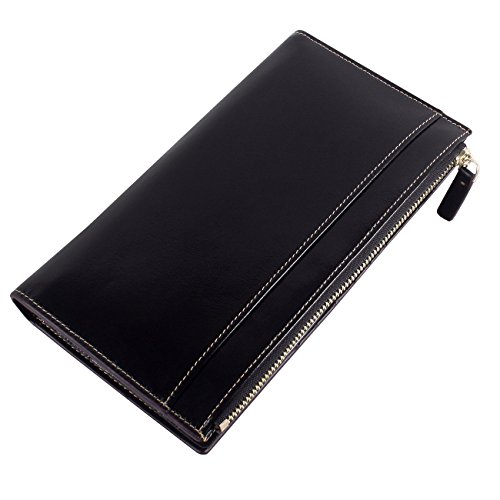 AINIMOER Women’s Leather Trifold Long Wallet Card Case Zippered Ladies Clutch Purse