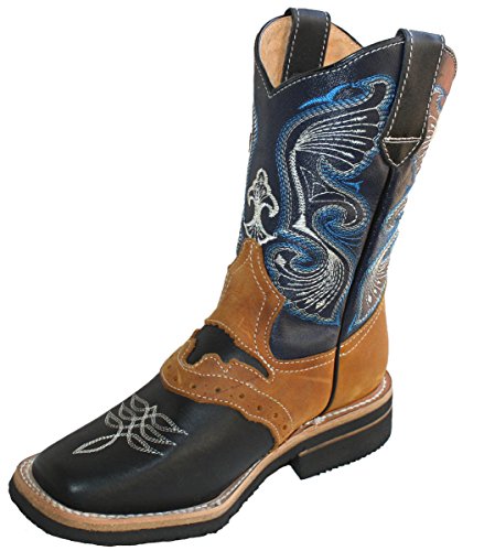 Men’s Genuine Cow Hide Leather Cowboy Boots Square Toe boots Black/Tan