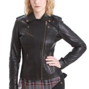 Faneema Riva Moto Lambskin Leather Jacket for Women, Black