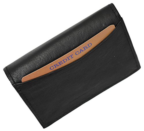 Genuine Leather Expandable Credit Card Outside Id Business Card Holder Wallet 070BK