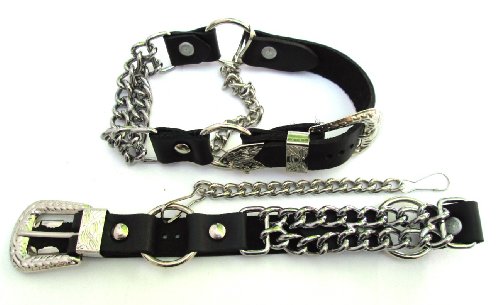 Western Boots Boot Chains Black Leather with 2 Steel Chains