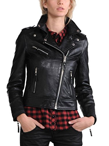 Vintage Women’s Slim Biker Motorcycle Real Leather Zipper Jacket W173