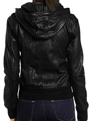 The Leather Factory Women’s Lambskin Detachable Hooded Leather Bomber Jacket