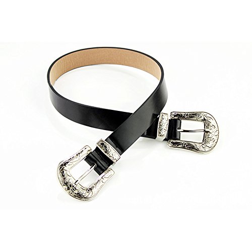 MoYoTo Women’s Fashion 25mm Retro Carved Double Buckle Western Thin Leather Belt