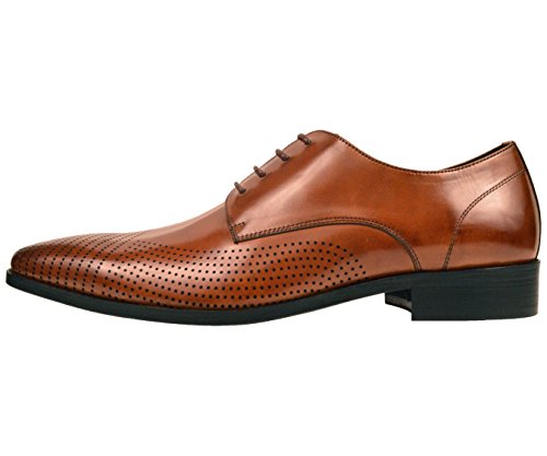 Asher Green Mens Tan Genuine Leather Contemporary Perforated Plain Toe Oxford Dress Shoe : AG7876-028