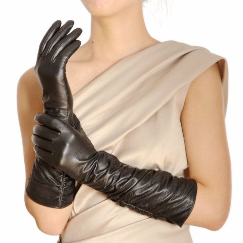 Womens Winter Long Evening Dress Texting Touchscreen Leather Gloves Sleeves Fleece Lined Ruched Elbow Length