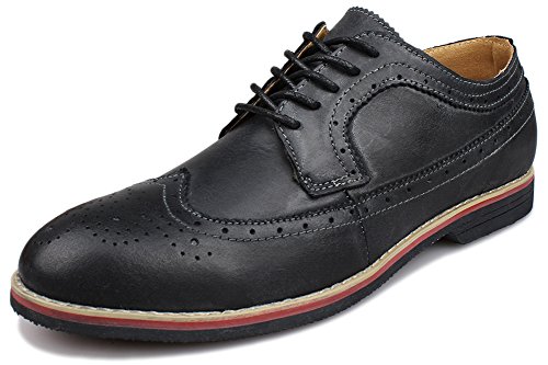 Kunsto Mens Leather Classic Brogue Boots