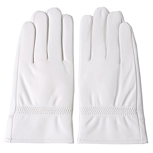 DID Men’s Soft Genuine Lambskin Leather Winter Warm Policeman Hunting White Gloves