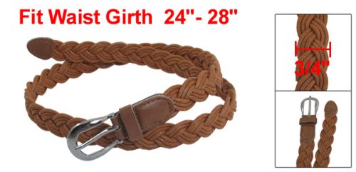 Lady Brown Single Prong Buckle Braided Faux Leather Waist Belt