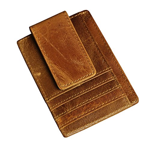 Le’aokuu Genuine Leather Magnet Money Clip Credit Card Case Holder Slim Handy Wallet