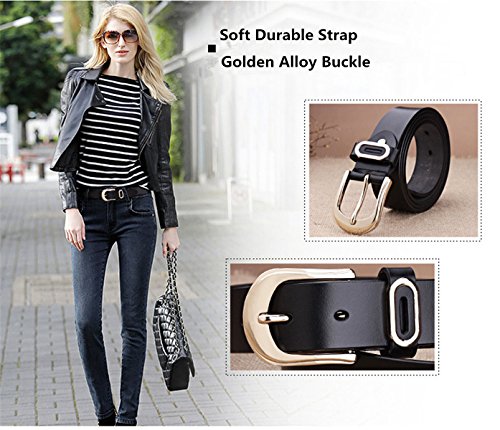 Whippy Women Casual Leather Belt for Jeans, 1.2 Inch Wide with Golden Buckle