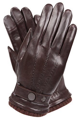 Men’s Texting Touchscreen Winter Warm Sheepskin Leather Daily Dress Driving Gloves Wool/Cashmere Blend Cuff