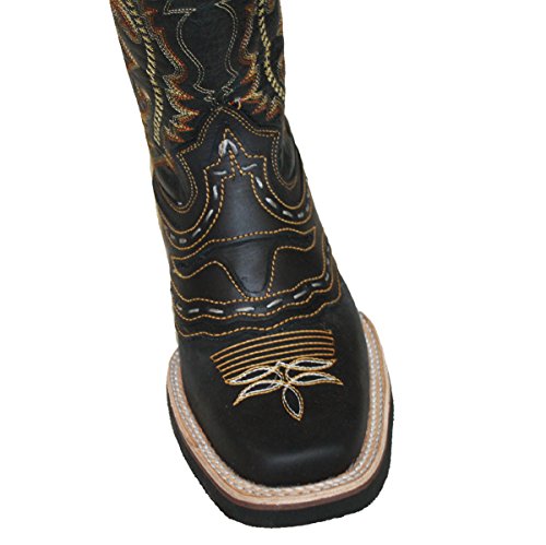 Men cowboy Genuine Cowhide Leather square toe rodeo western BOOTS