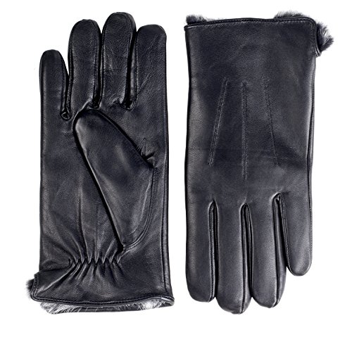 Sportoli Men’s Cold Weather Luxury Genuine Sheepskin Leather Gloves with Real Rabbit Fur Lining