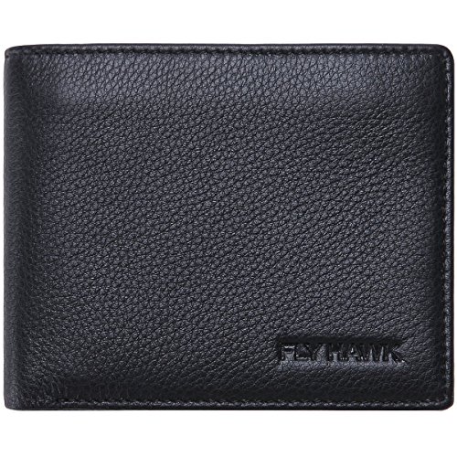 FlyHawk RFID Blocking Genuine Leather wallets for Men Bifold Wallet Italian Cowhide