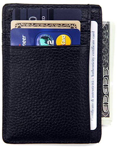 DEEZOMO RFID Blocking Genuine Leather Credit Card Holder Front Pocket Wallet With ID Card Window