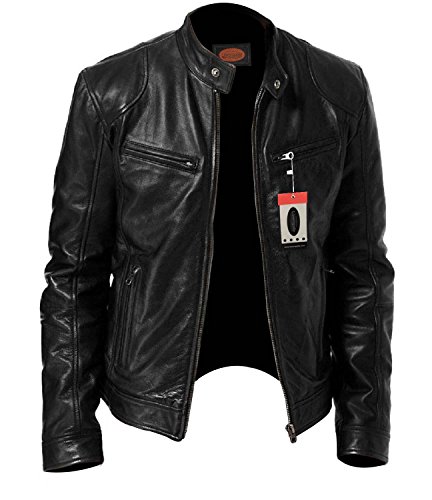 Lasumisura Men’s SWORD Black Genuine Lambskin Leather Biker Jacket – 1510533 + FREE Dust Cover + Free Leather Cleaning Cloth
