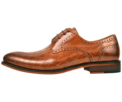 Asher Green Mens Contemporary Tan Genuine Leather Quilted Plain Toe Oxford Dress Shoe: AG369-028