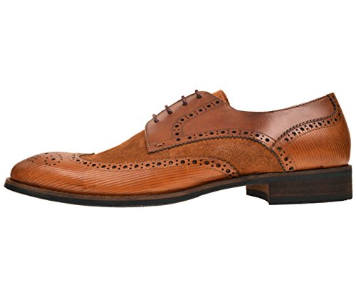 Asher Green Footwear Mens Tan Genuine Leather and Waxy Suede Wingtip Oxford Dress Shoe : AG1034-028