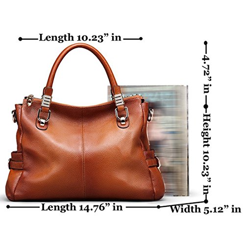 AINIMOER Womens Genuine Leather Vintage Tote Shoulder Bag Top-handle Crossbody Handbags Large Capacity Ladies’ Purse