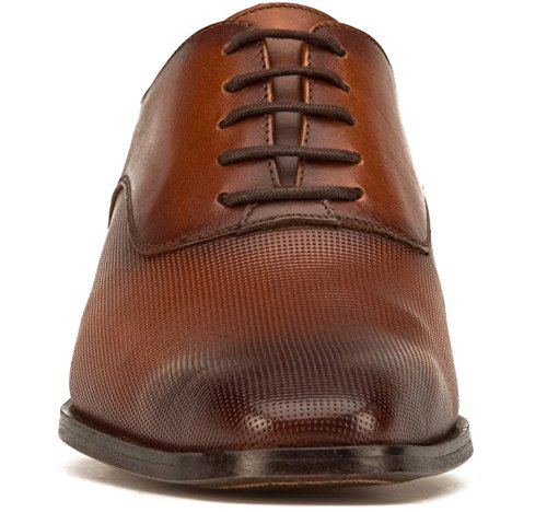 Brown Flat Oxford Textured Genuine Leather Formal Men Dress Shoes