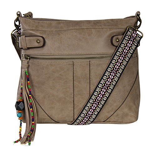 Boho Crossobody Bag w/ Ethnic Embroidery & Tassel Fringe – Vegan Leather Handbag