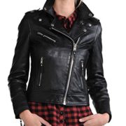 Exemplar Women’s Black Lambskin Leather Moto Jacket LL809