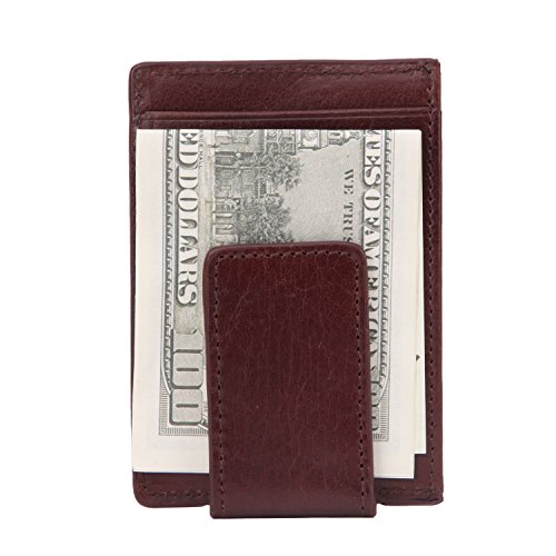 Banuce Genuine Leather Front Pocket Multi-Card Wallet with Magnetic Clip