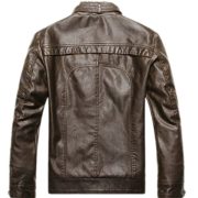 Chouyatou Men’s Vintage Stand Collar Pu Leather Jacket