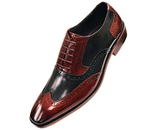 Asher Green Mens Two Tone Black and Burgundy Genuine Leather Wingtip Oxford Dress Shoe : AG100-175