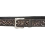 Snap On 1 1/2″ Vintage Cowhide Leather Floral Embossed Studded Belt