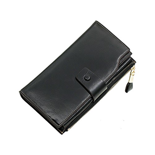 Women’s Large Capacity Luxury Genuine Leather Wallet Clutch with Zipper Pocket