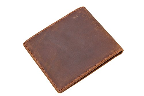 Iblue Men’s Vintage RFID Blocking Genuine Leather Slim Bifold Wallet Handmade #W8029